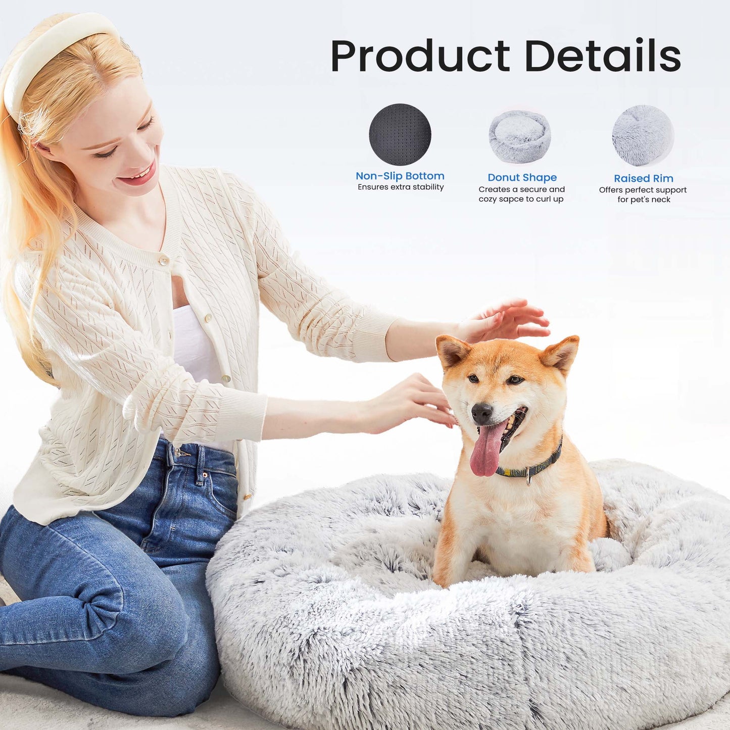 Cozy Calming 20” Donut Dog Bed for Small Pets - Soft Plush & Machine Washable, Gray