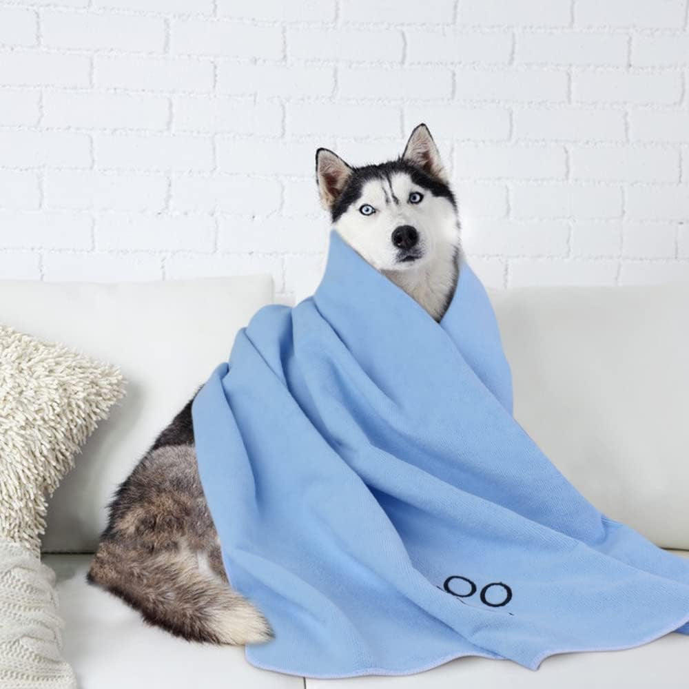 Super Absorbent Microfiber Dog Towel - 30"x50" Light Blue Drying Towel for All Dog Sizes and Cats