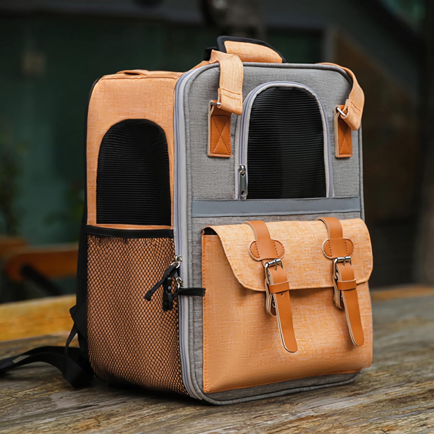 Stylish Orange Pet Carrier Backpack for Cats & Small Dogs - Perfect for Travel, Hiking & Outdoor Adventures with Comfortable Mesh Straps & Durable Oxford Cloth