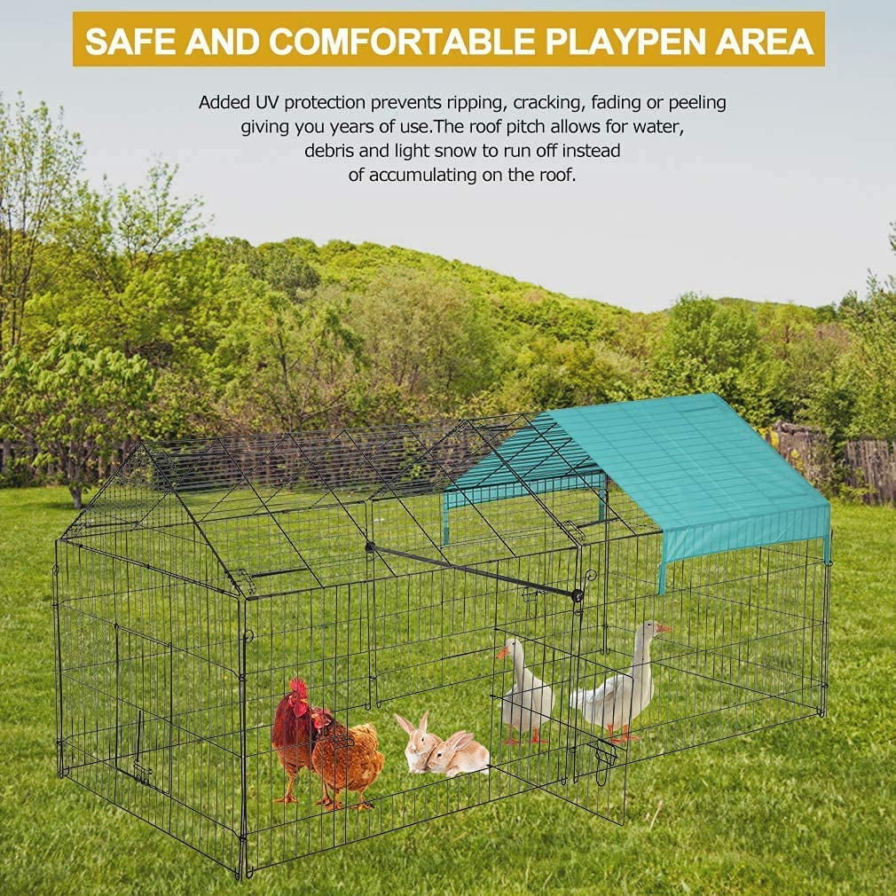Spacious Metal Chicken Coop & Rabbit Enclosure - Durable Pet Playpen for Happy Animals