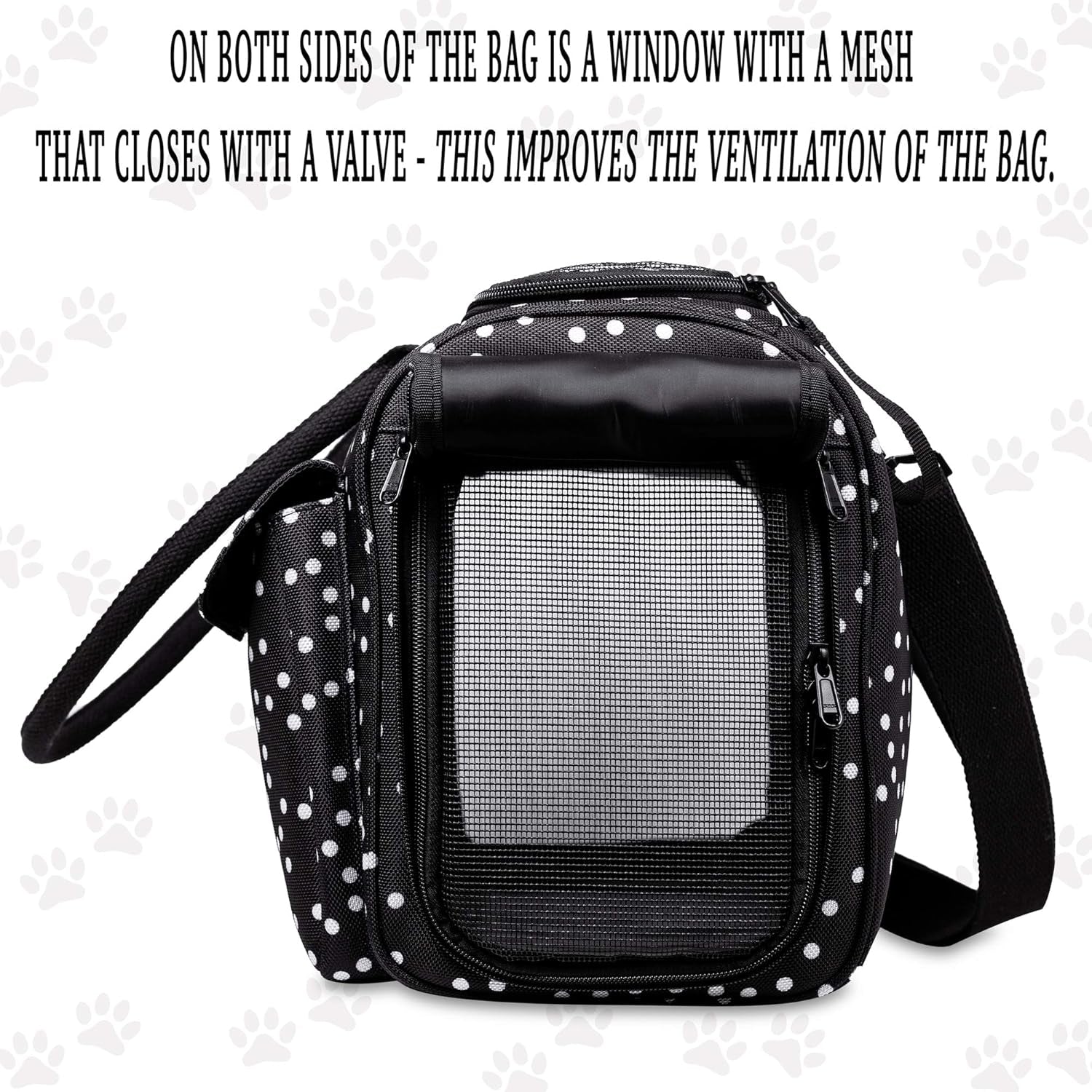 Stylish Black Polka Dot Soft-Sided Pet Carrier - Airline Approved Tote for Dogs, Cats, and Rabbits with Breathable Mesh and Convenient Pockets