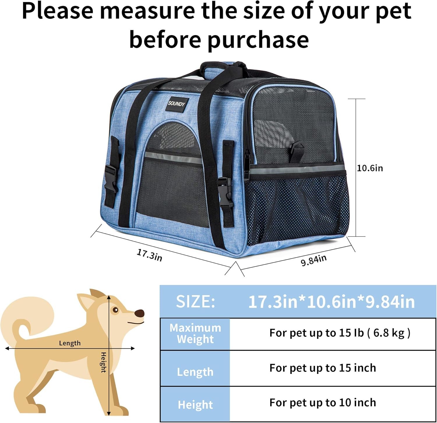 Airline Approved Cat and Dog Carrier - Foldable Pet Carrier for Small to Medium Pets