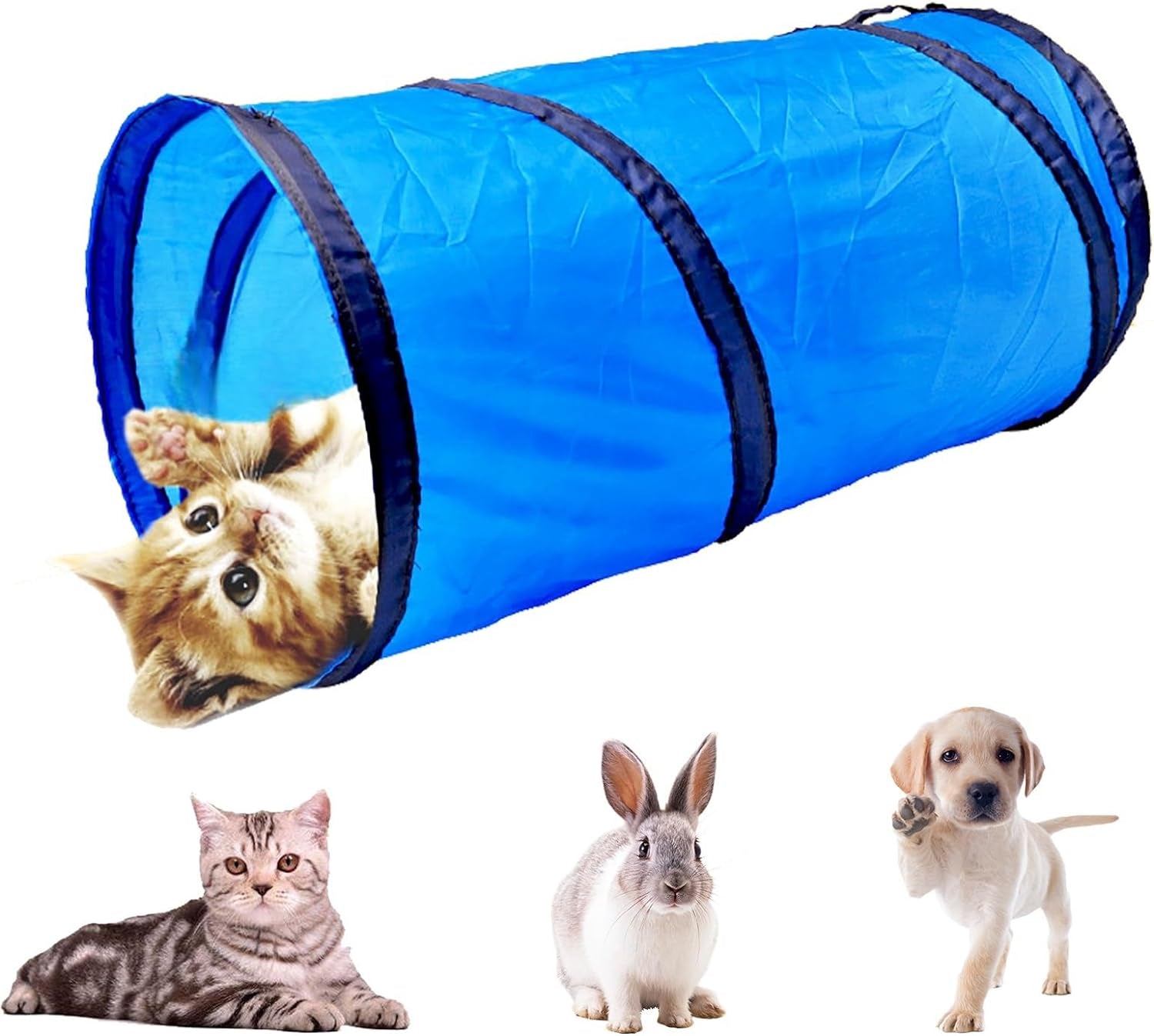 Interactive Cat Tunnel - Collapsible 20" Crinkle Play Tunnel for Cats, Kittens, Rabbits, and Puppies - Fun Indoor Pet Toy