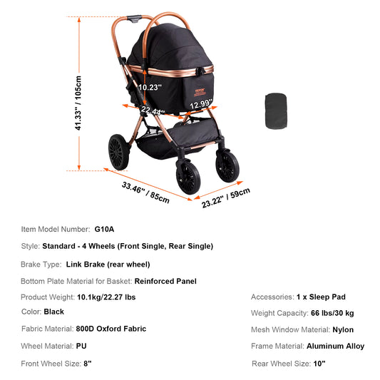 Ultimate 66 Lbs Pet Stroller - Foldable Dog & Puppy Carrier with Brakes and Storage Basket for Small to Medium Dogs