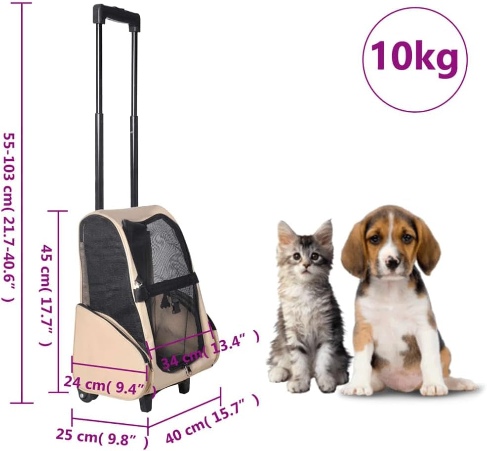 Lightweight & Durable Foldable Pet Trolley - Collapsible Travel Bag for Cats, Dogs & Small Pets - Beige with Convenient Storage Pockets