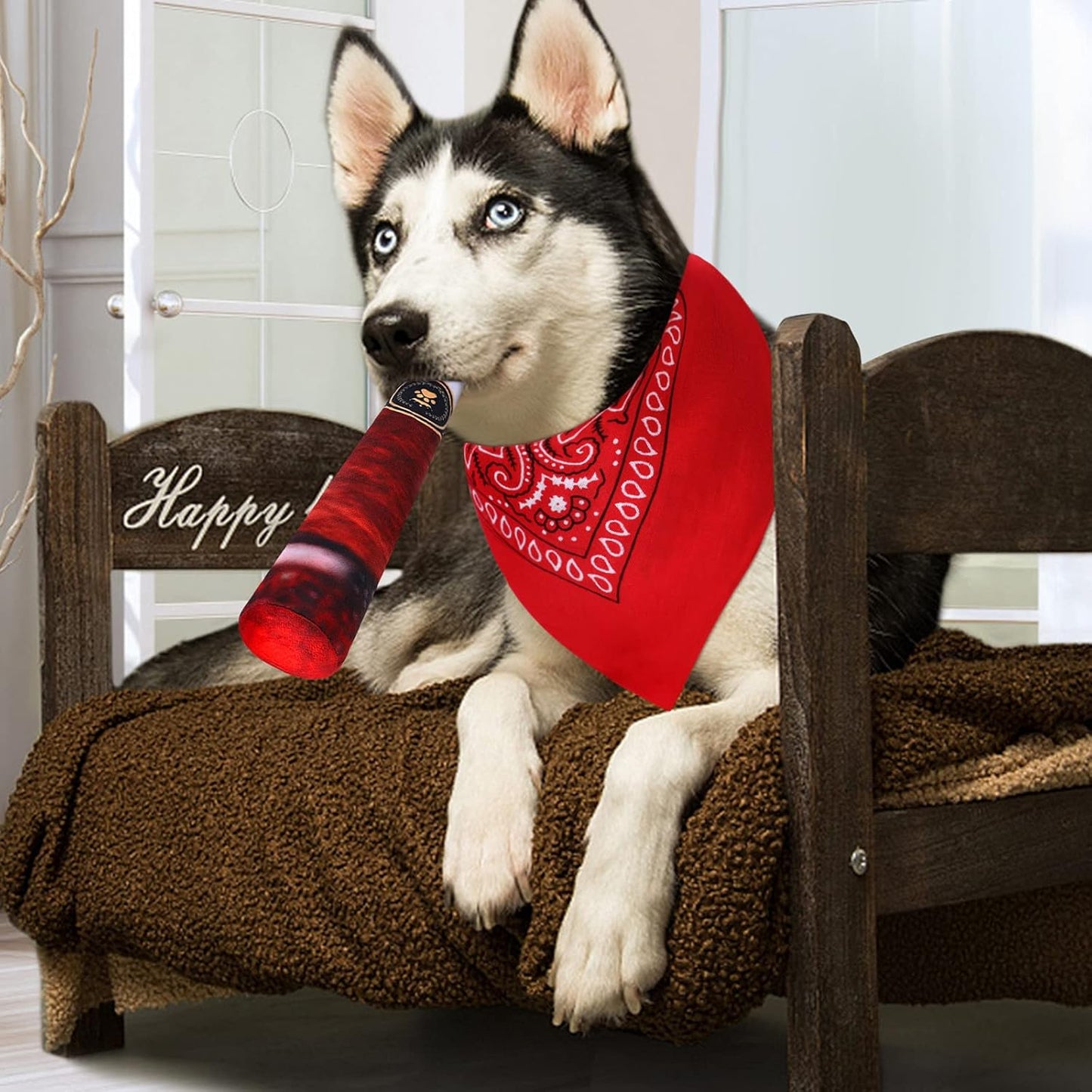 Adorable 3-Piece Cowboy Costume Set for Dogs - Squeaky Toys, Hat & Bandana for Halloween & Holidays (Red)