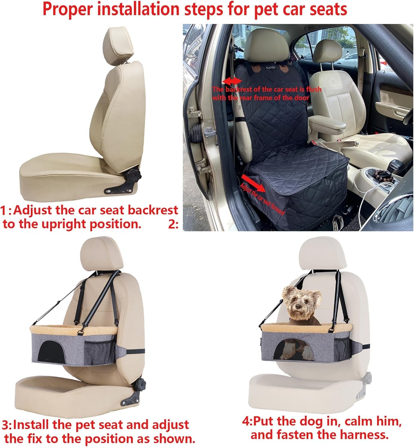 Deluxe 2-in-1 Dog Car Booster Seat & Carrier Sling - Adjustable, Foldable, and Portable Pet Travel System for Small Pets (Under 20lbs) - Plush & Reflective Nylon - Khaki