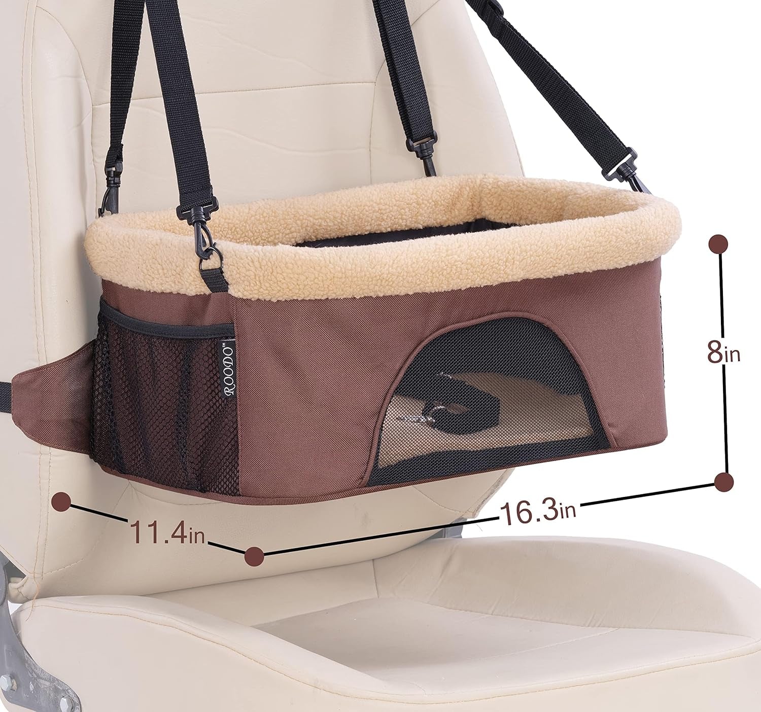 Deluxe 2-in-1 Dog Car Booster Seat & Carrier Sling - Adjustable, Foldable, and Portable Pet Travel System for Small Pets (Under 20lbs) - Plush & Reflective Nylon - Khaki