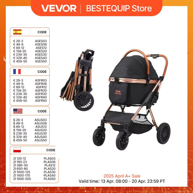 Ultimate 66 Lbs Pet Stroller - Foldable Dog & Puppy Carrier with Brakes and Storage Basket for Small to Medium Dogs