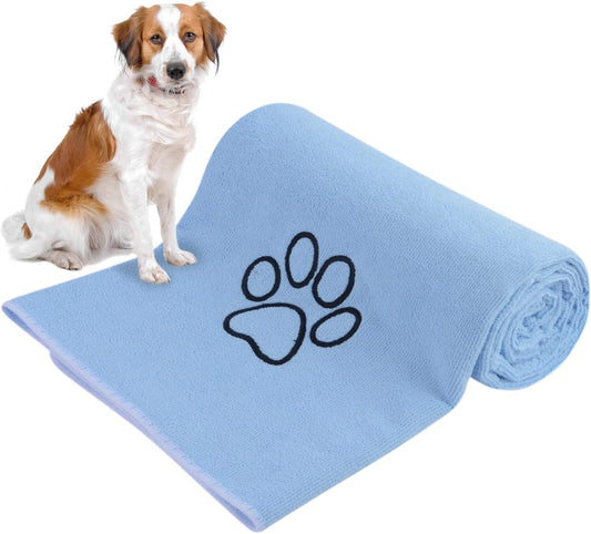 Super Absorbent Microfiber Dog Towel - 30"x50" Light Blue Drying Towel for All Dog Sizes and Cats