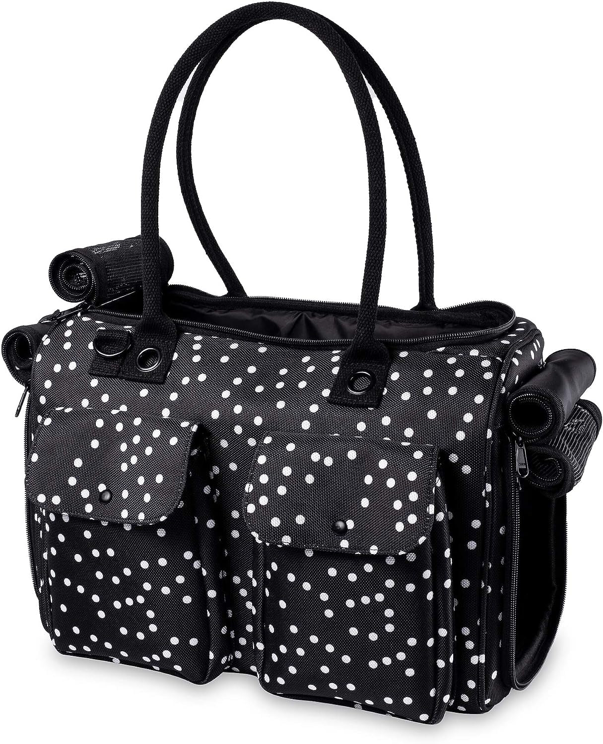 Stylish Black Polka Dot Soft-Sided Pet Carrier - Airline Approved Tote for Dogs, Cats, and Rabbits with Breathable Mesh and Convenient Pockets