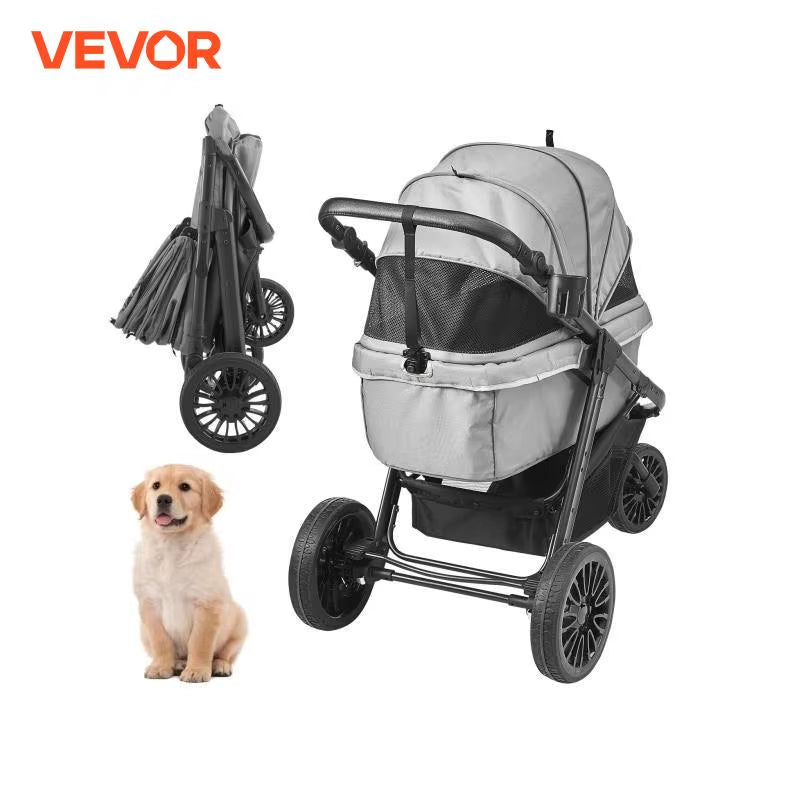 Lightweight Pet Stroller Carrier for Dogs & Cats - Travel-Friendly with Brakes, Pet Pad & Cup Holder