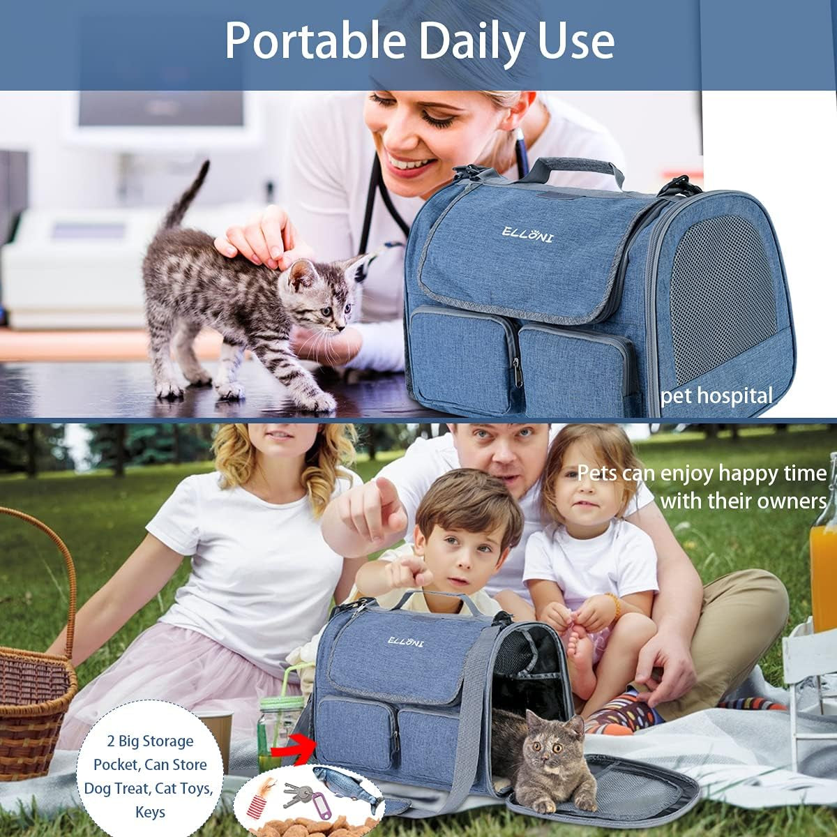 Airline Approved Soft Sided Pet Carrier for Cats & Small Dogs - Portable Mesh Travel Bag with Top Loading Design - TSA Compliant Blue Carrier