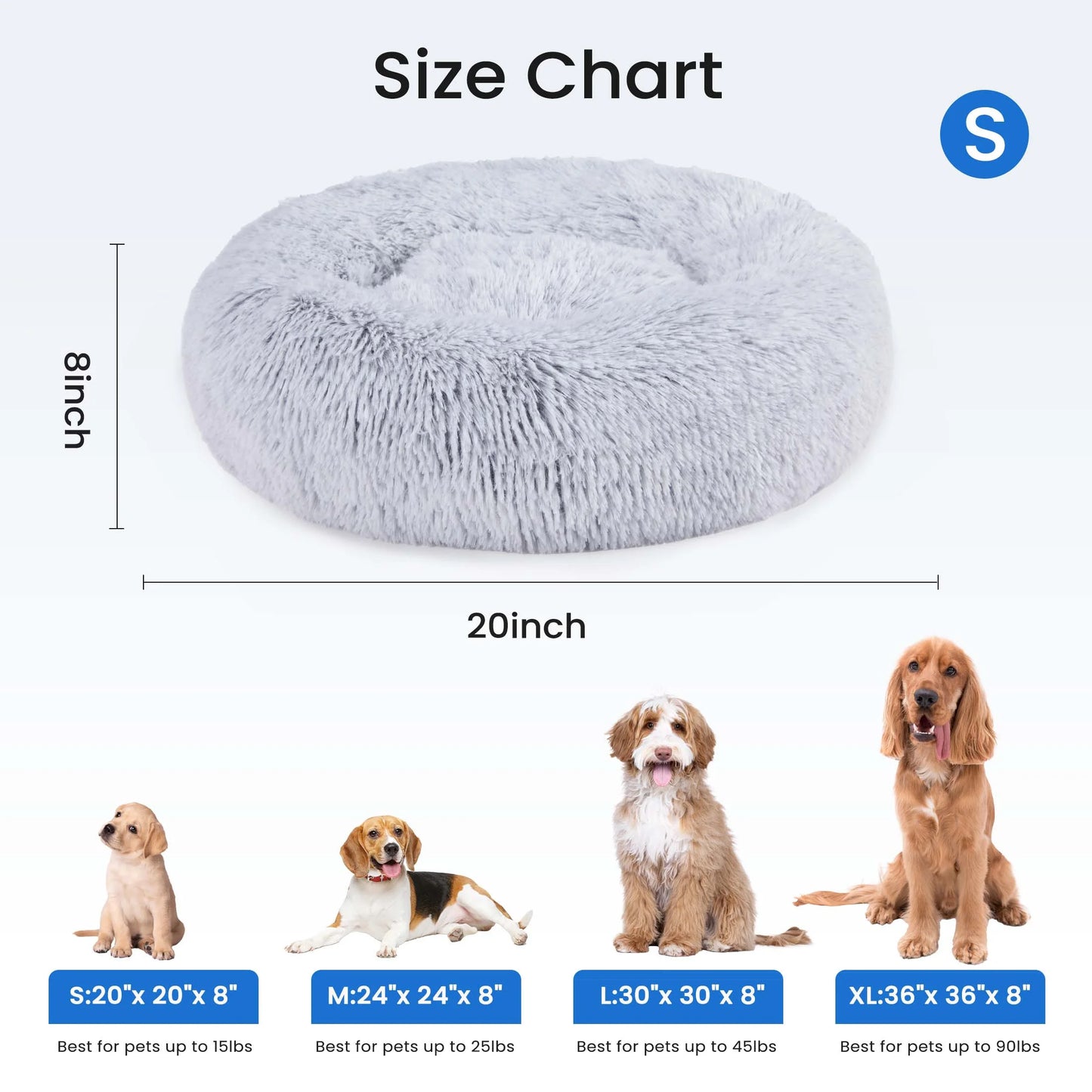 Cozy Calming 20” Donut Dog Bed for Small Pets - Soft Plush & Machine Washable, Gray