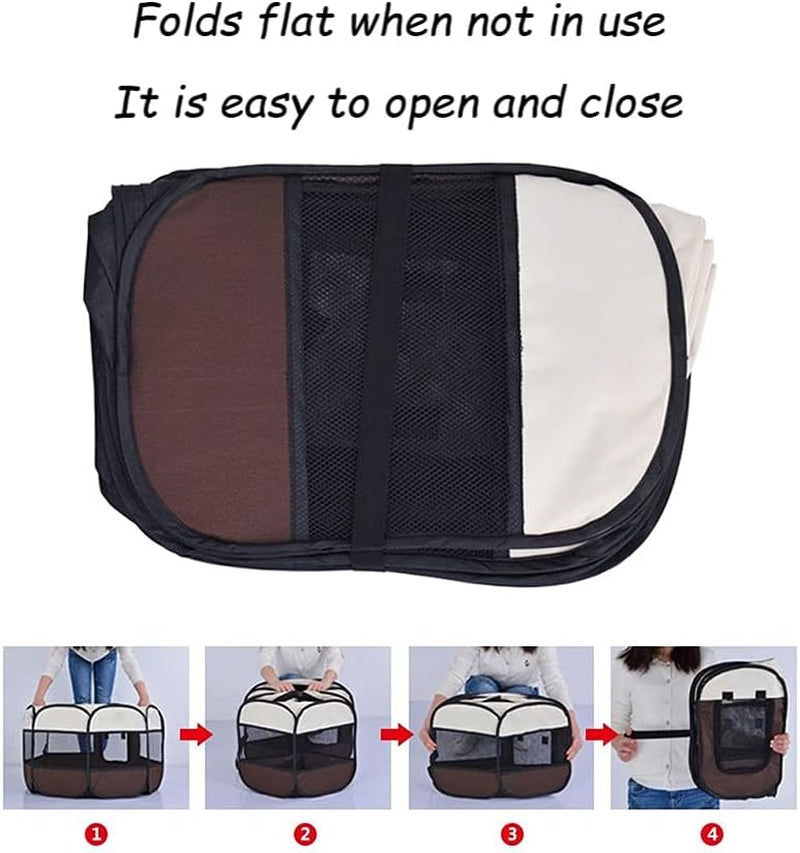 Premium Foldable Pet Playpen - Portable Octagon Dog & Cat Exercise Tent with Free Carrying Case & Travel Bowl (Beige+Grey, Small)