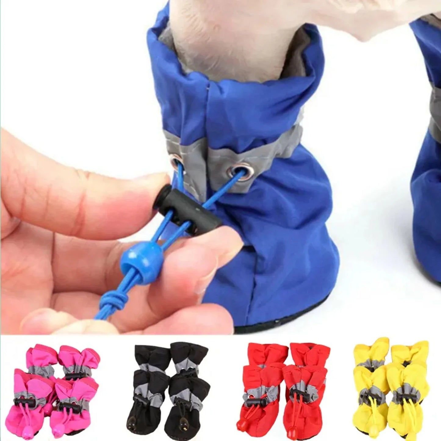 4Pcs Waterproof Anti-Slip Pet Dog Shoes - Rain Boots for Small Dogs & Cats - Stylish & Functional Paw Protection (Medium, Blue)