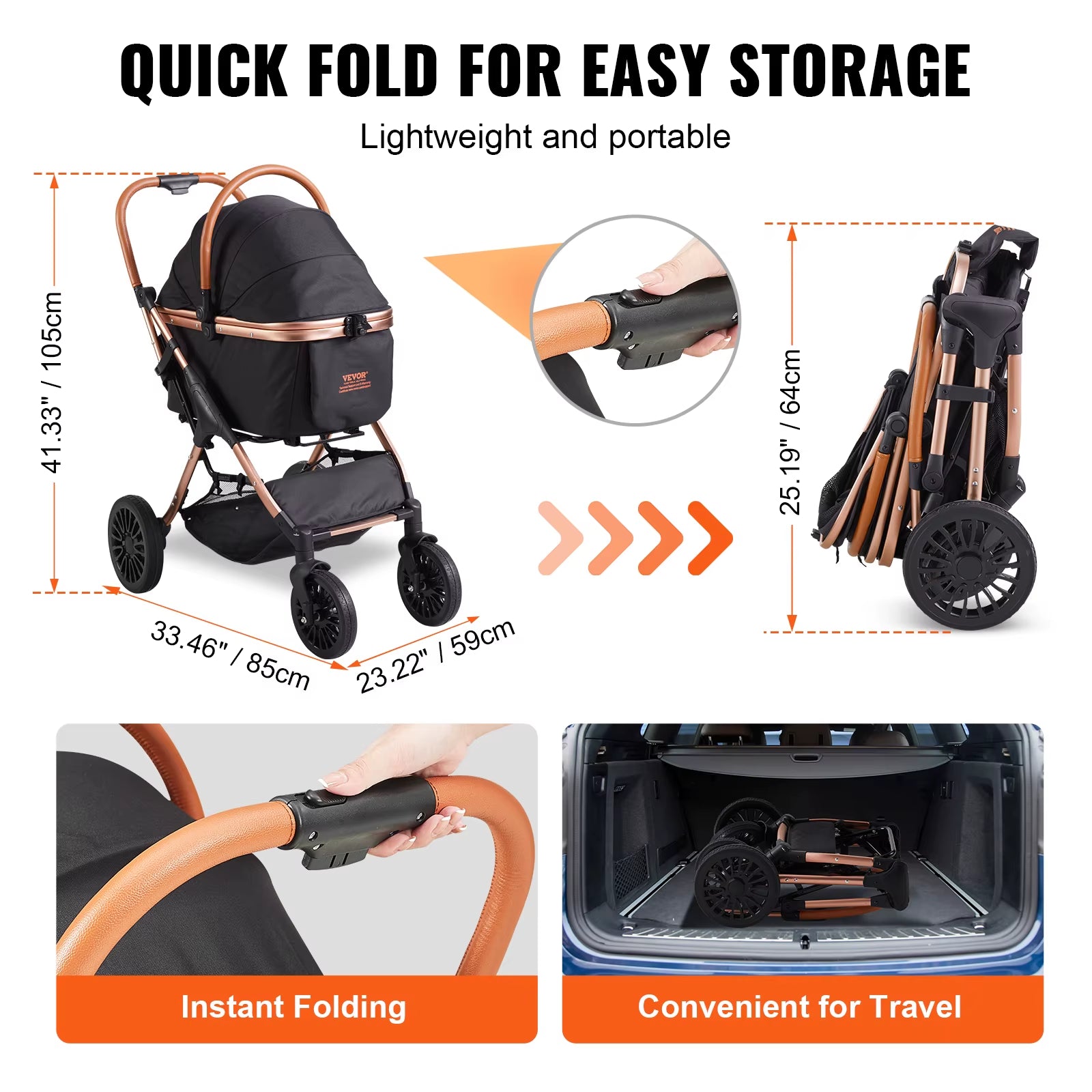 Ultimate 66 Lbs Pet Stroller - Foldable Dog & Puppy Carrier with Brakes and Storage Basket for Small to Medium Dogs