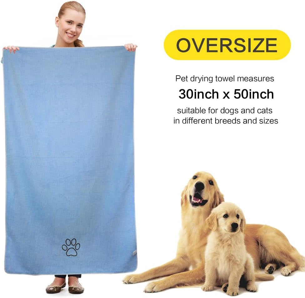 Super Absorbent Microfiber Dog Towel - 30"x50" Light Blue Drying Towel for All Dog Sizes and Cats