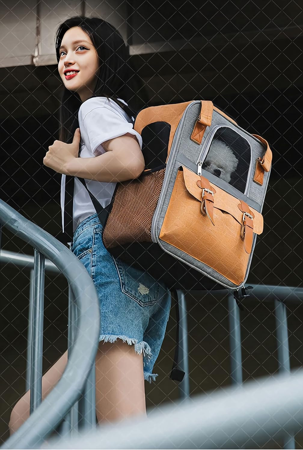 Stylish Orange Pet Carrier Backpack for Cats & Small Dogs - Perfect for Travel, Hiking & Outdoor Adventures with Comfortable Mesh Straps & Durable Oxford Cloth