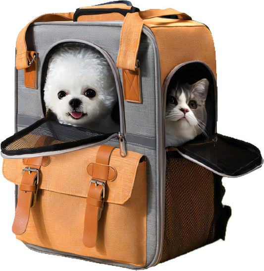 Stylish Orange Pet Carrier Backpack for Cats & Small Dogs - Perfect for Travel, Hiking & Outdoor Adventures with Comfortable Mesh Straps & Durable Oxford Cloth