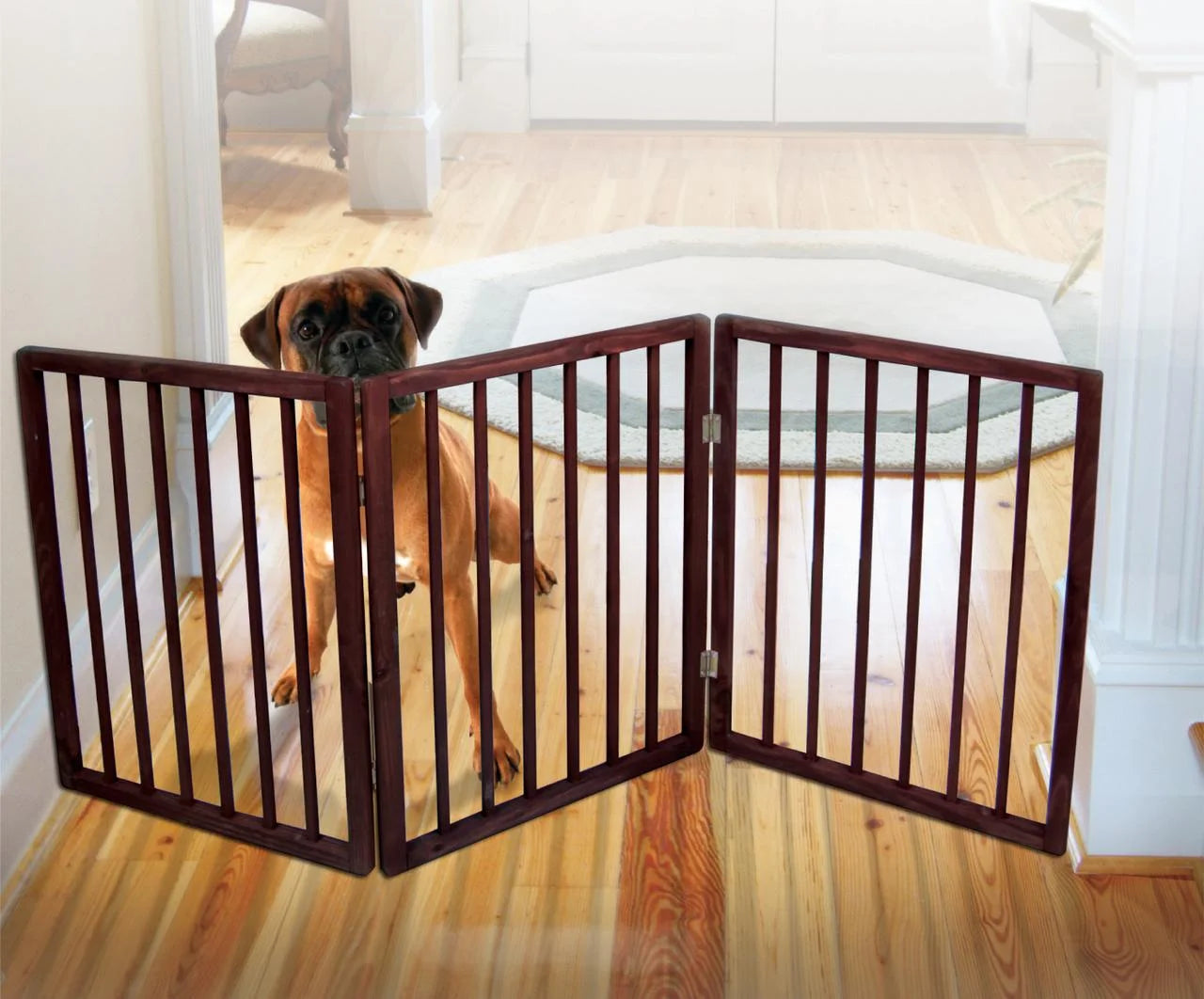 Extra Wide Folding Pet Gate in Elegant Brown - Perfect for Home Safety!