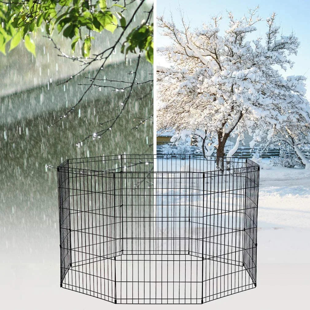 Portable Metal Playpen Dog Fence - 24 Inch Exercise Pen for Small Pets (Dog, Cat, Rabbit) - Black Kennel Cage