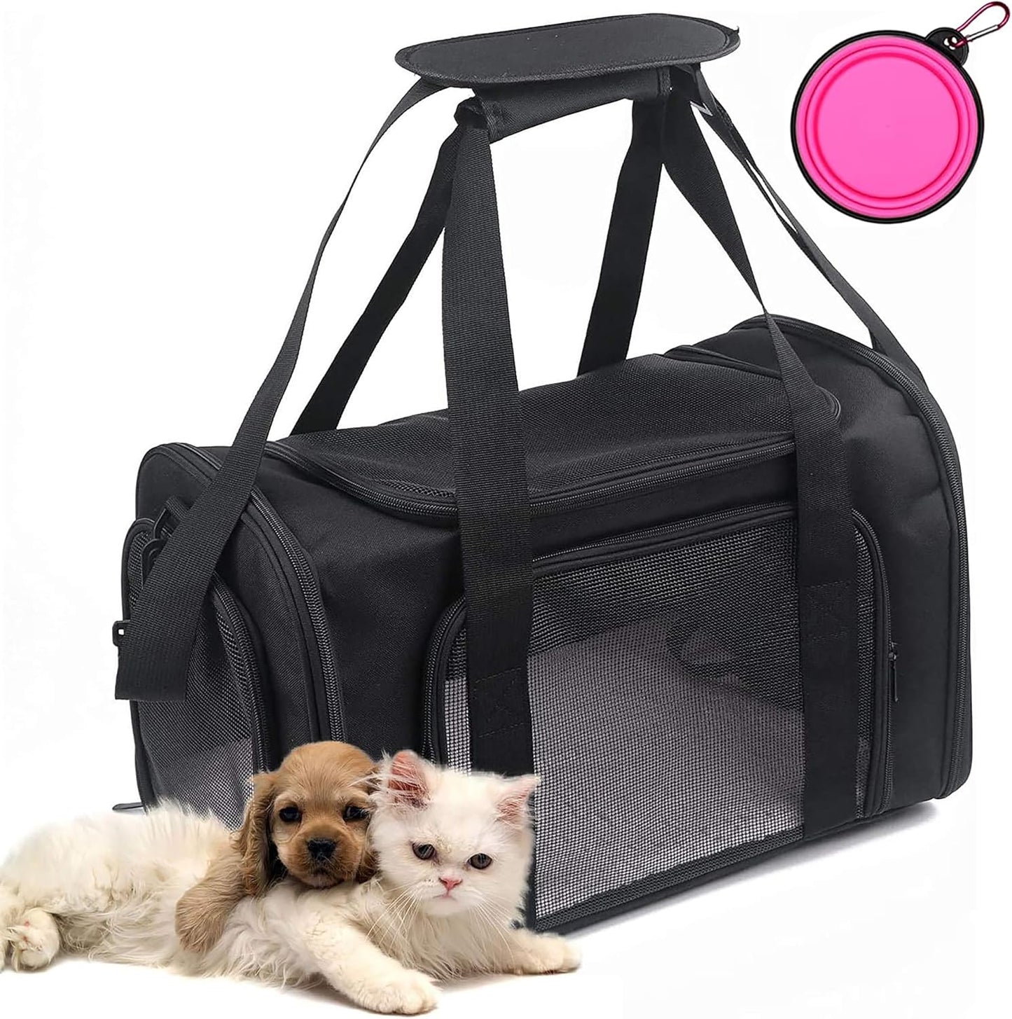Stylish & Durable Pet Carrier Bag for Dogs and Cats - Airline Approved, Collapsible, Breathable Design in Black