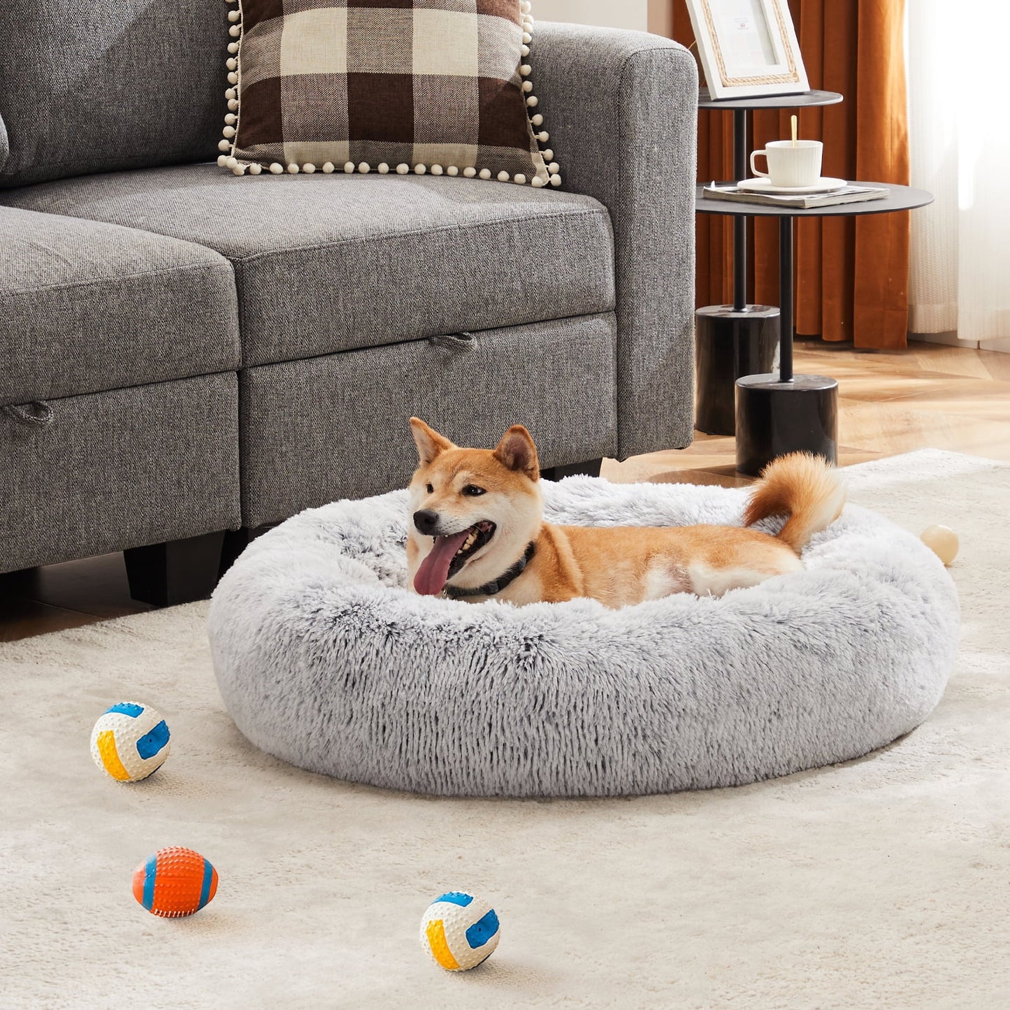 Cozy Calming 20” Donut Dog Bed for Small Pets - Soft Plush & Machine Washable, Gray