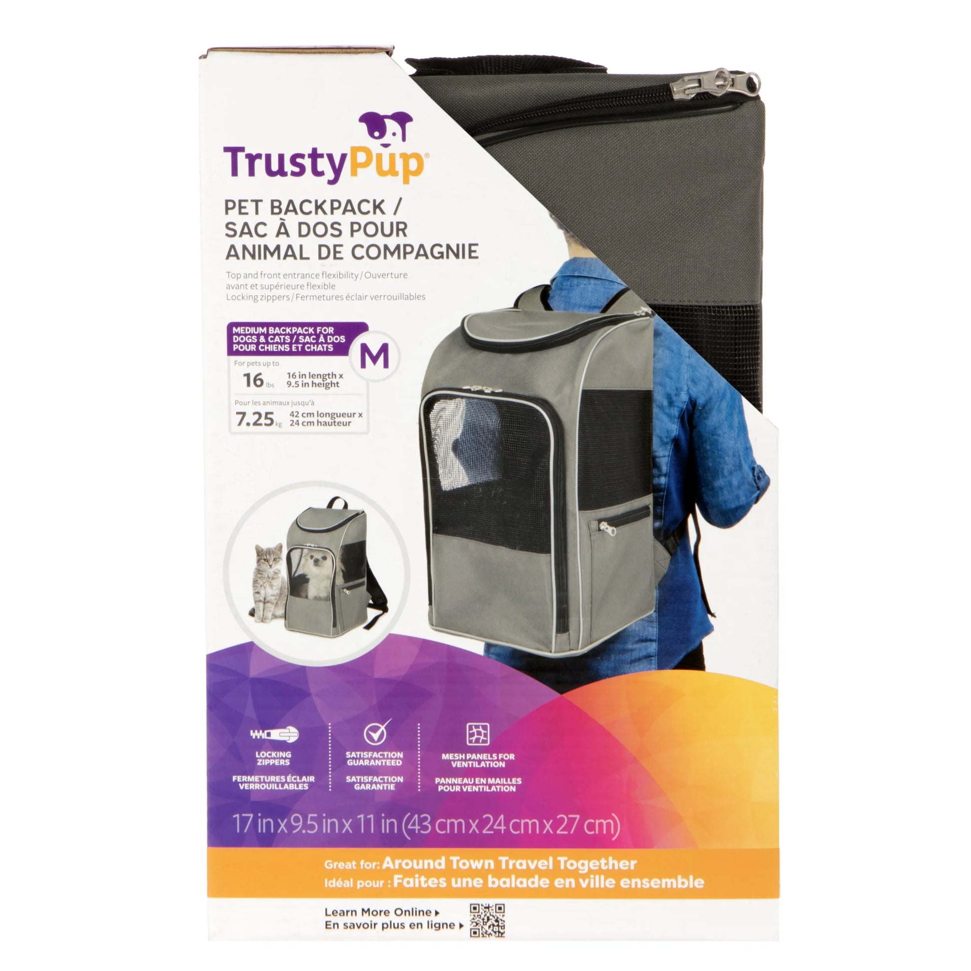 Stylish Gray Medium Pet Backpack for Cats & Dogs - Perfect for Travel (Up to 16 lbs)
