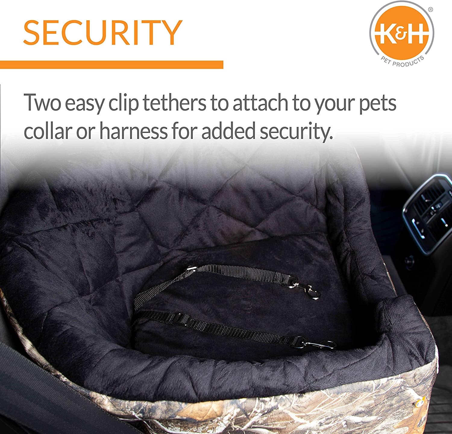 Premium Bucket Booster Dog Car Seat with Safety Seat Belt - Washable, Sturdy Design for Small & Medium Dogs - Includes 2 Safety Leashes - Stylish Realtree Edge Camo