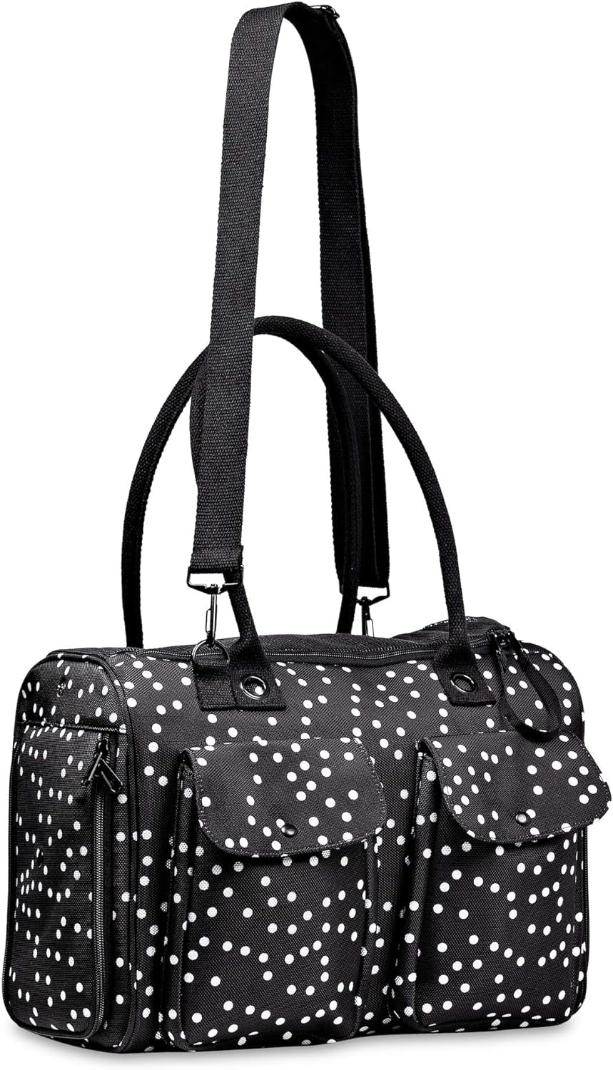 Stylish Black Polka Dot Soft-Sided Pet Carrier - Airline Approved Tote for Dogs, Cats, and Rabbits with Breathable Mesh and Convenient Pockets