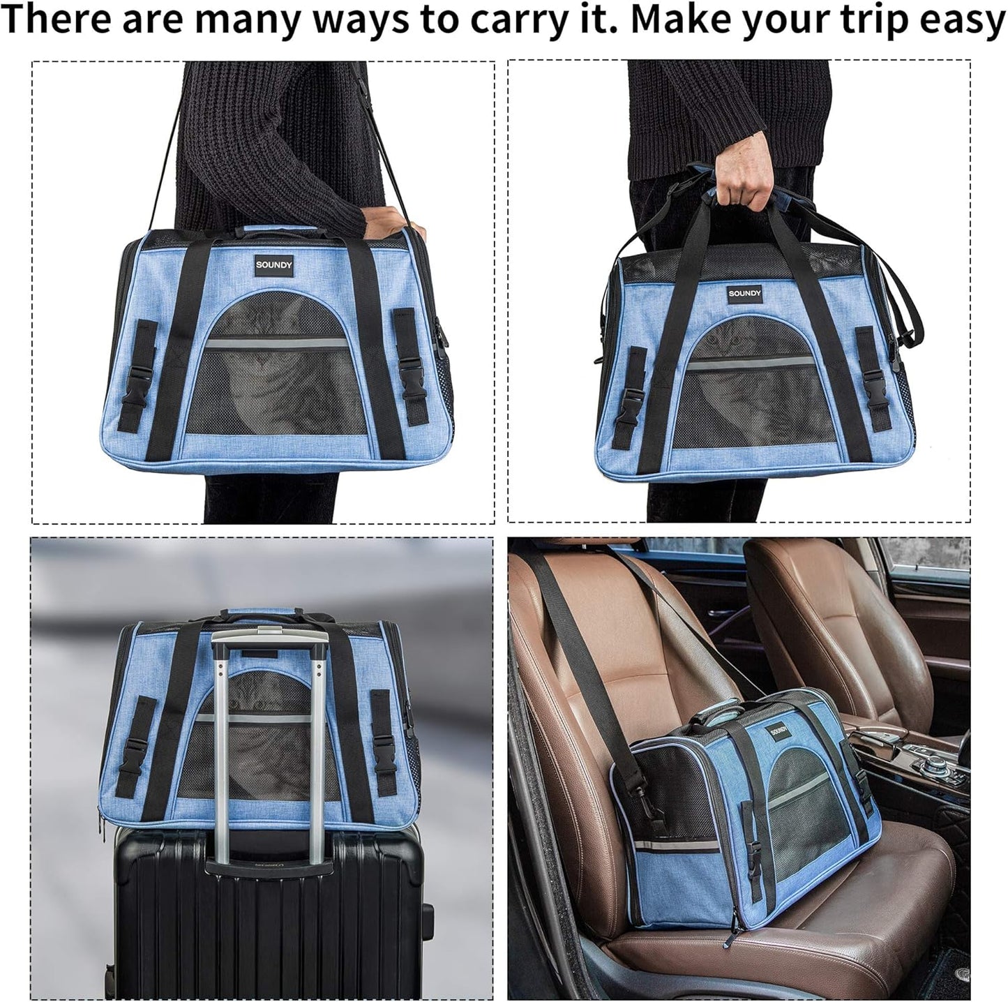 Airline Approved Cat and Dog Carrier - Foldable Pet Carrier for Small to Medium Pets