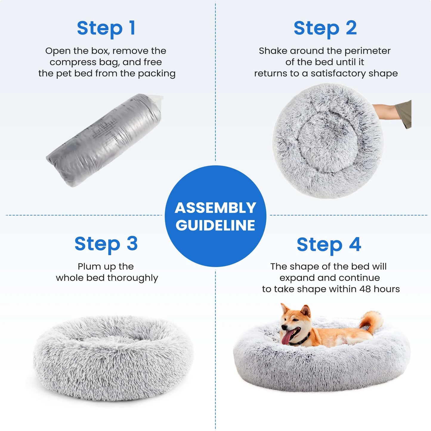 Cozy Calming 20” Donut Dog Bed for Small Pets - Soft Plush & Machine Washable, Gray