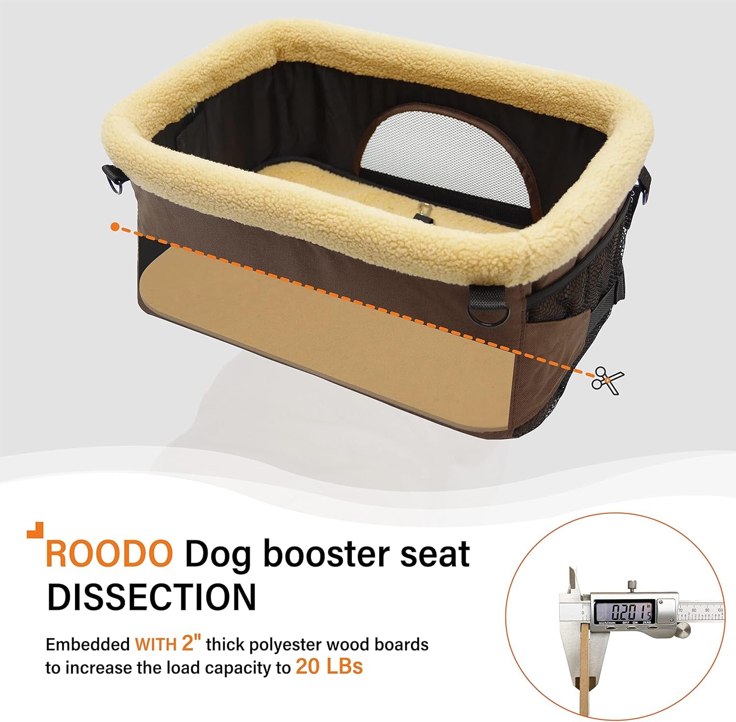 Deluxe 2-in-1 Dog Car Booster Seat & Carrier Sling - Adjustable, Foldable, and Portable Pet Travel System for Small Pets (Under 20lbs) - Plush & Reflective Nylon - Khaki
