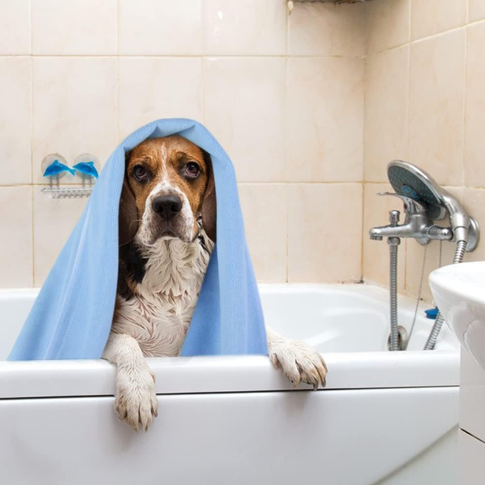 Super Absorbent Microfiber Dog Towel - 30"x50" Light Blue Drying Towel for All Dog Sizes and Cats