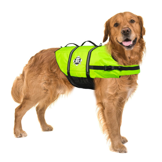 Neon Yellow Dog Life Jacket - Stylish & Safe Nylon Vest for Swimming and Boating - Large Size