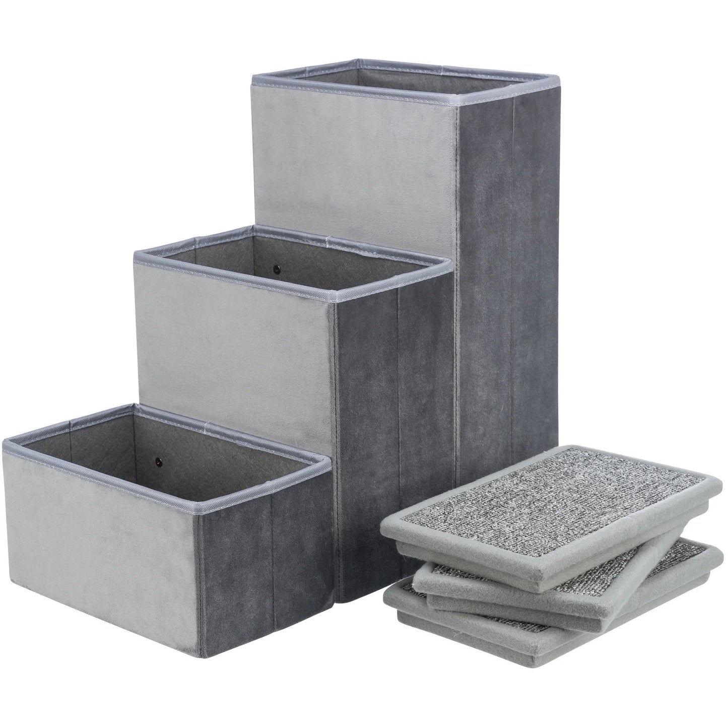 Elevate Your Pet's Comfort: 3-Step Foldable Velour Stairs with Hidden Storage - Stylish Gray Design
