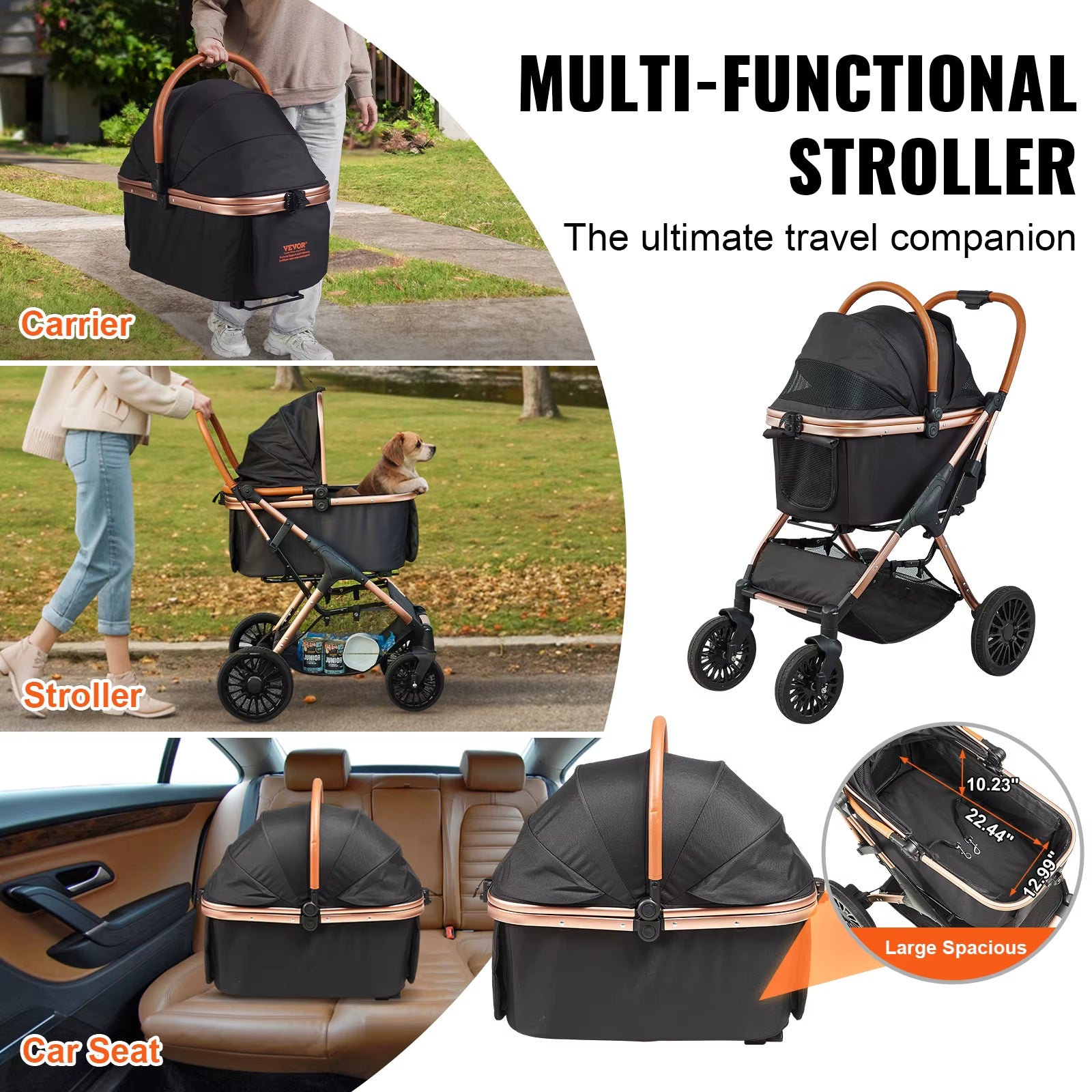 Ultimate 66 Lbs Pet Stroller - Foldable Dog & Puppy Carrier with Brakes and Storage Basket for Small to Medium Dogs