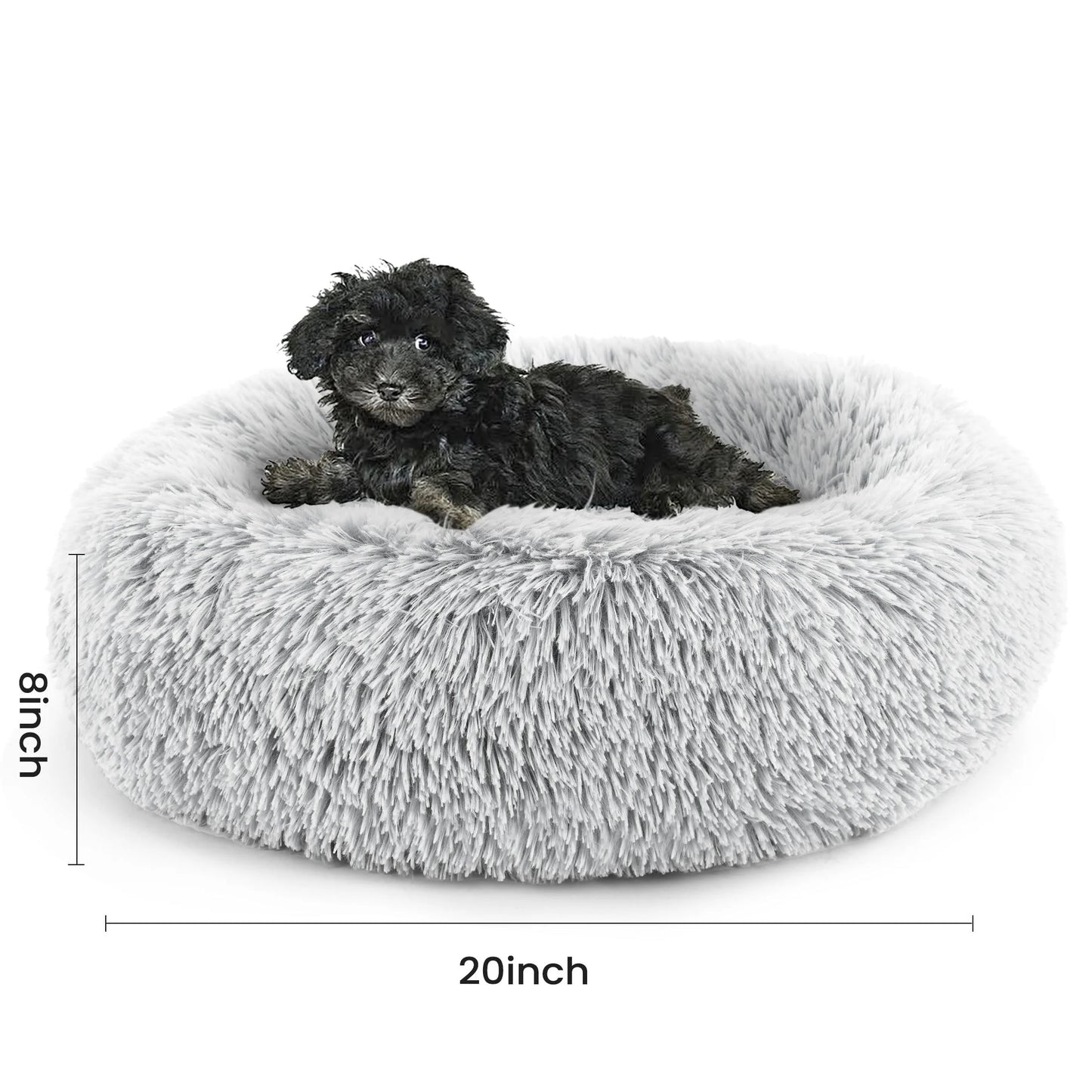 Cozy Calming 20” Donut Dog Bed for Small Pets - Soft Plush & Machine Washable, Gray