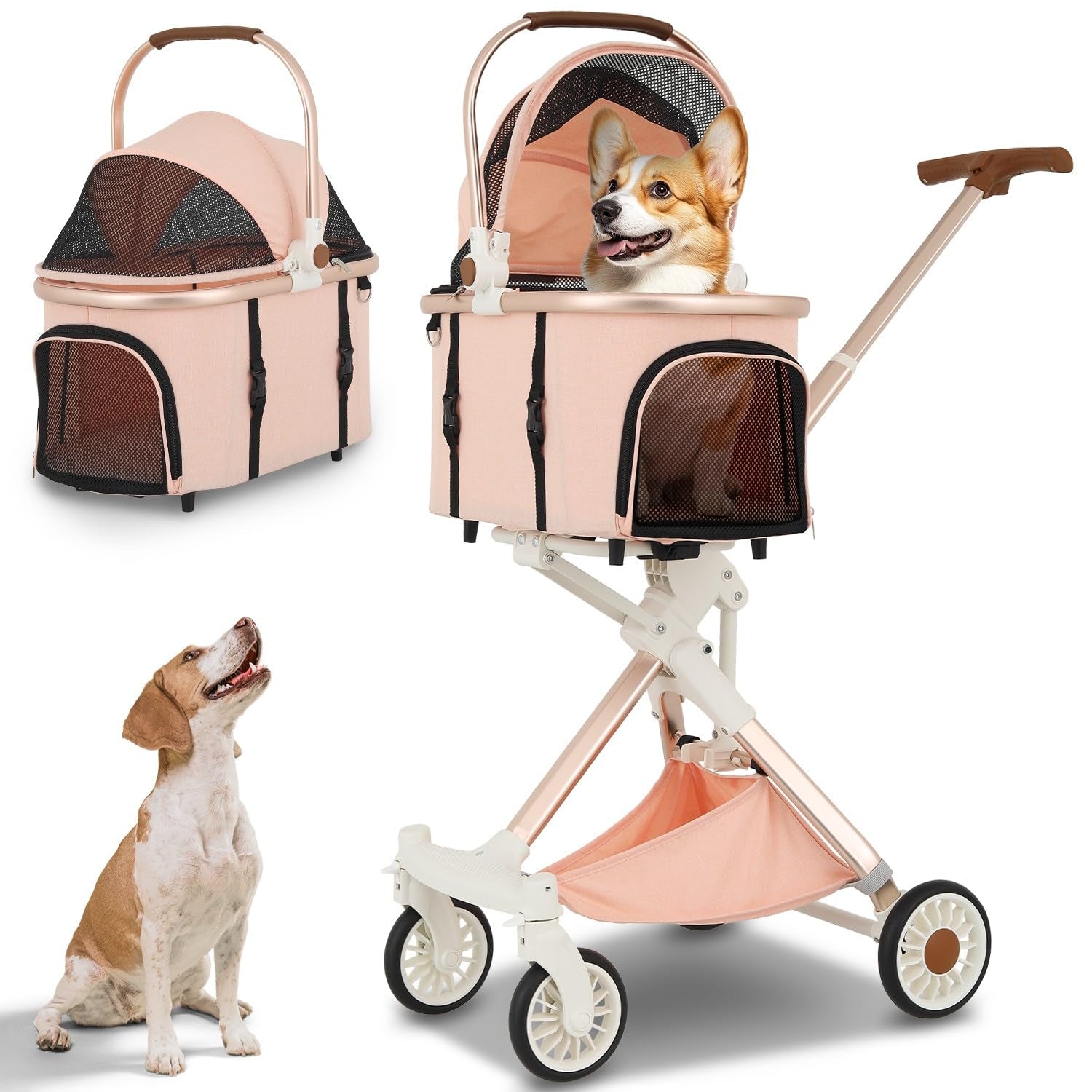 CAAP 3-in-1 Lightweight Pet Stroller with Detachable Carrier & Storage Basket - Perfect for Dogs & Cats!