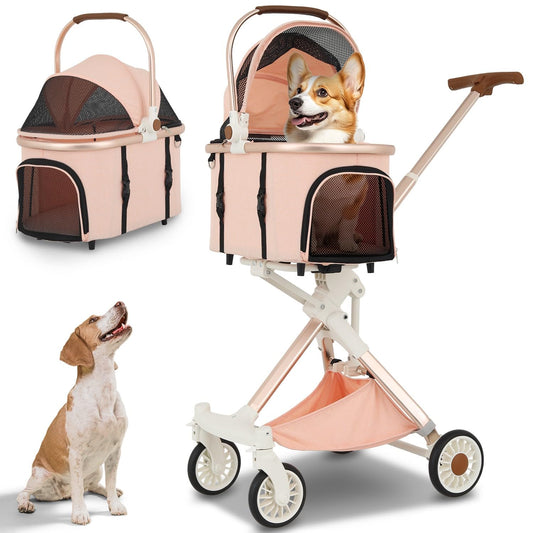 CAAP 3-in-1 Lightweight Pet Stroller with Detachable Carrier & Storage Basket - Perfect for Dogs & Cats!