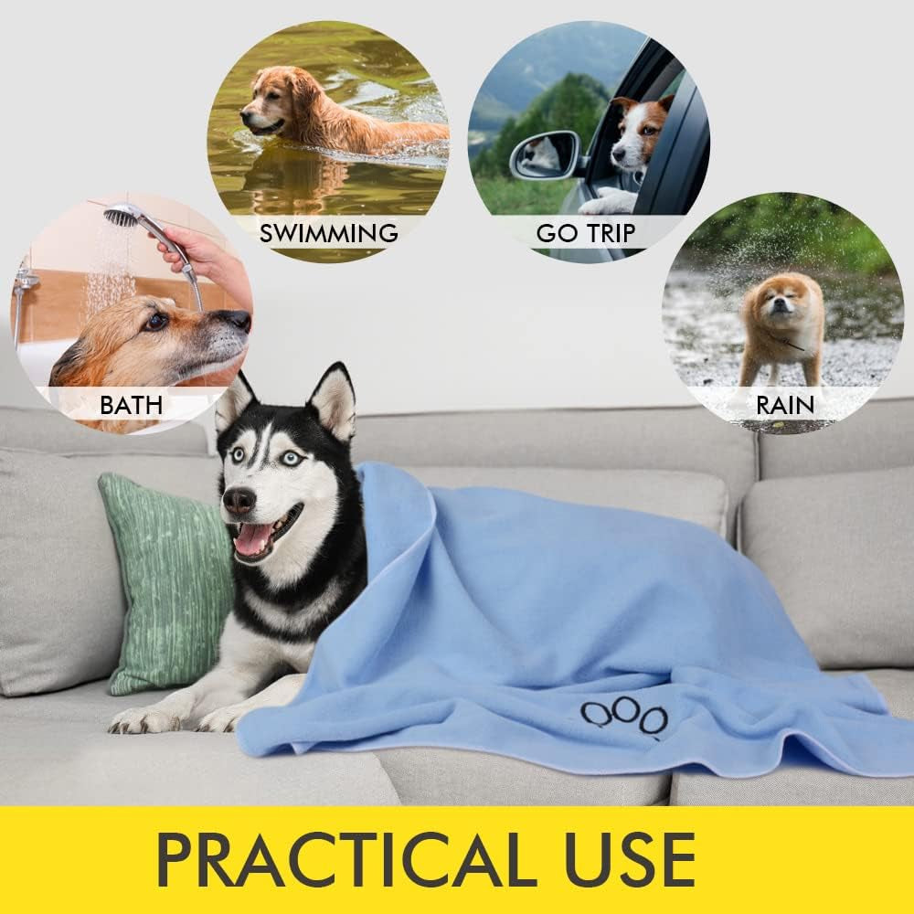 Super Absorbent Microfiber Dog Towel - 30"x50" Light Blue Drying Towel for All Dog Sizes and Cats