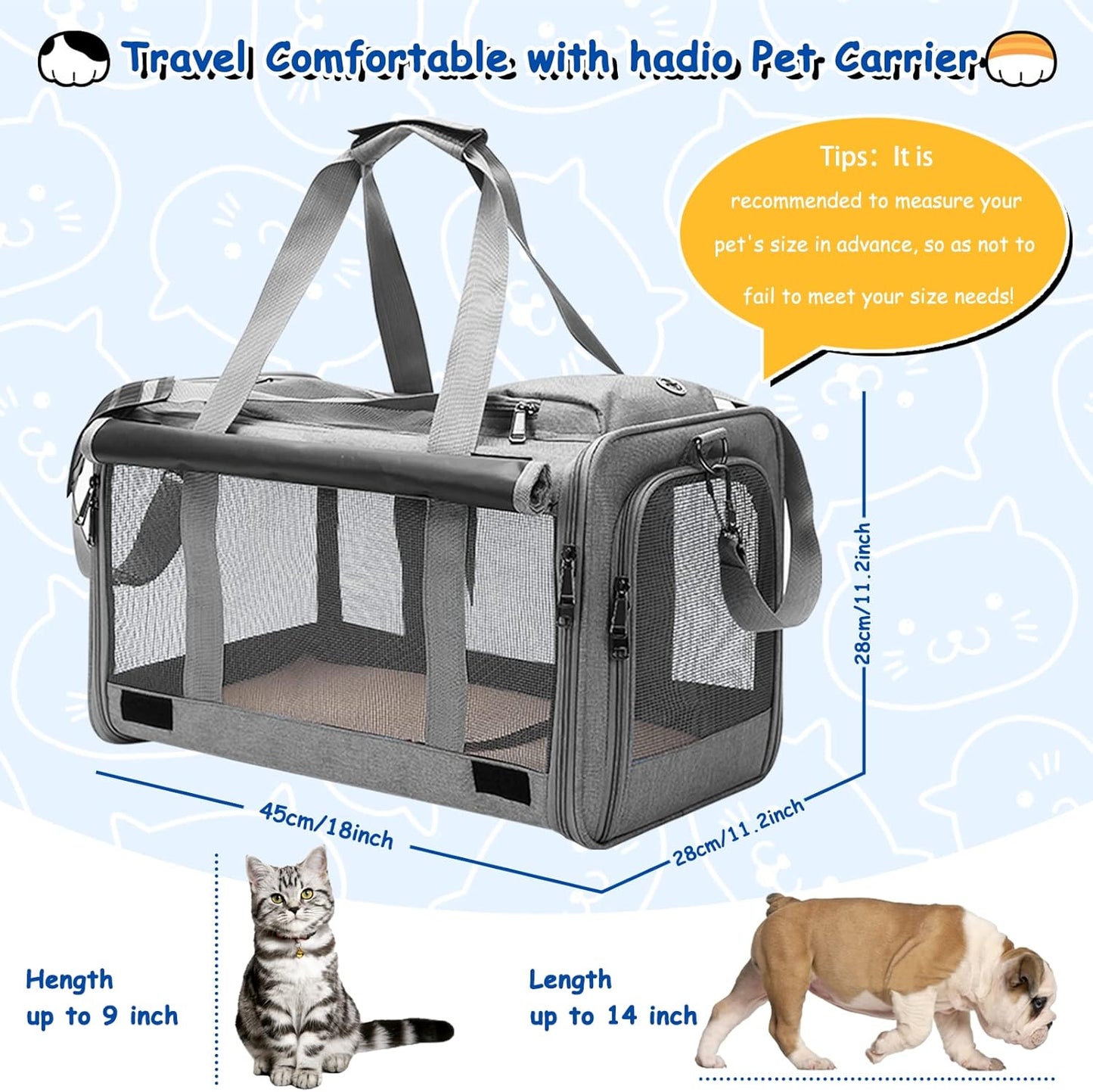 Premium Cat Carrier Set of 3 - Airline Approved, Breathable Mesh Design, Easy-Clean Dog Carrier for Small Pets with Foldable Bowl & Nameplate (Grey)