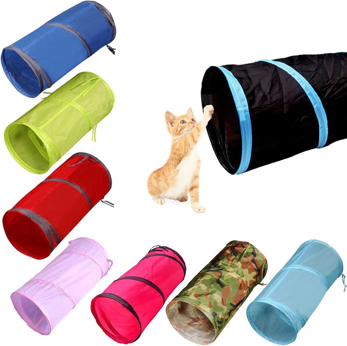 Interactive Cat Tunnel - Collapsible 20" Crinkle Play Tunnel for Cats, Kittens, Rabbits, and Puppies - Fun Indoor Pet Toy