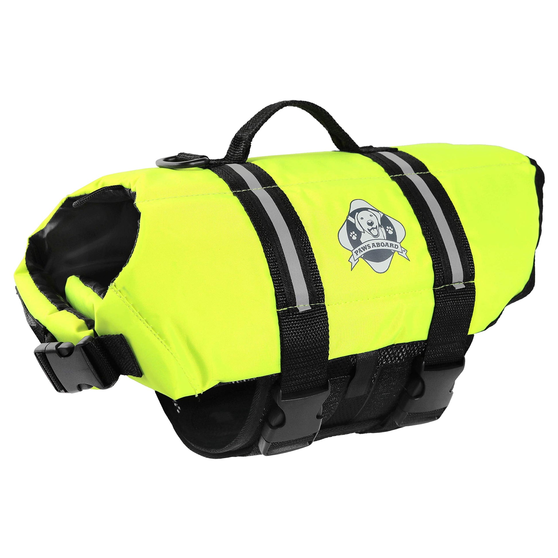 Neon Yellow Dog Life Jacket - Stylish & Safe Nylon Vest for Swimming and Boating - Large Size