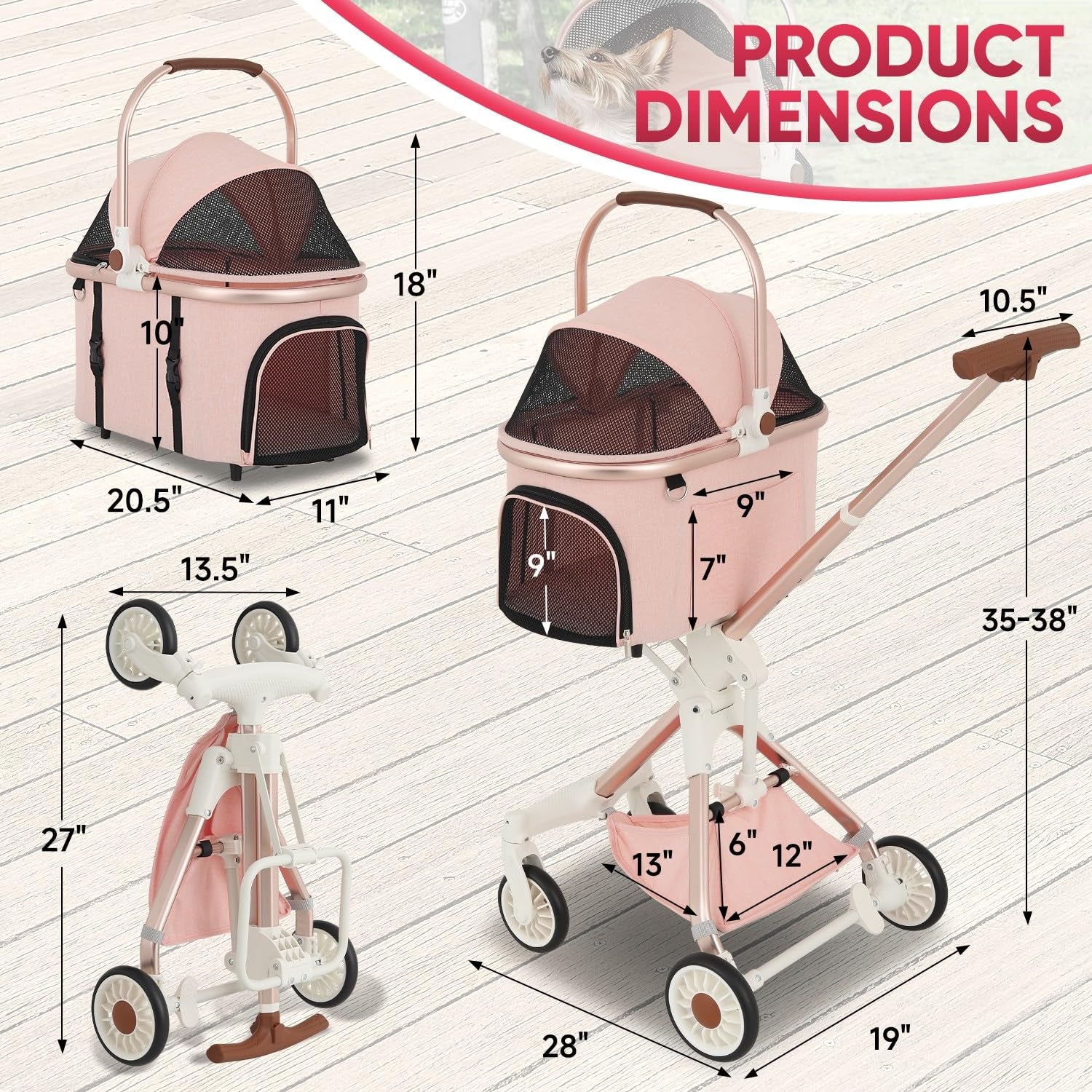 CAAP 3-in-1 Lightweight Pet Stroller with Detachable Carrier & Storage Basket - Perfect for Dogs & Cats!