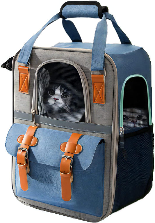 Premium Pet Carrier Backpack for Cats and Small Dogs - Comfortable, Ventilated, and Stylish for Travel and Hiking (Blue)
