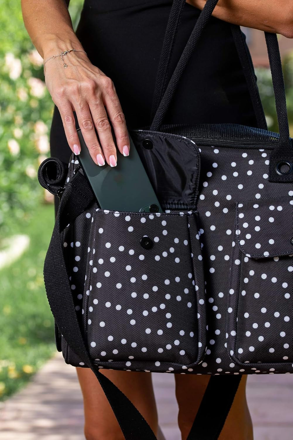 Stylish Black Polka Dot Soft-Sided Pet Carrier - Airline Approved Tote for Dogs, Cats, and Rabbits with Breathable Mesh and Convenient Pockets