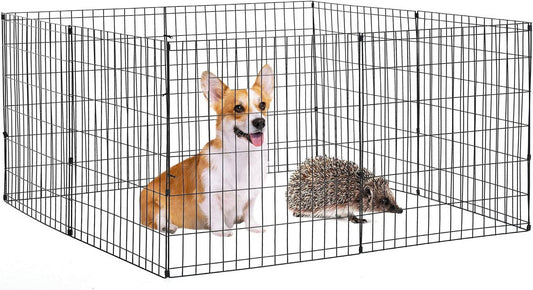 Portable Metal Playpen Dog Fence - 24 Inch Exercise Pen for Small Pets (Dog, Cat, Rabbit) - Black Kennel Cage