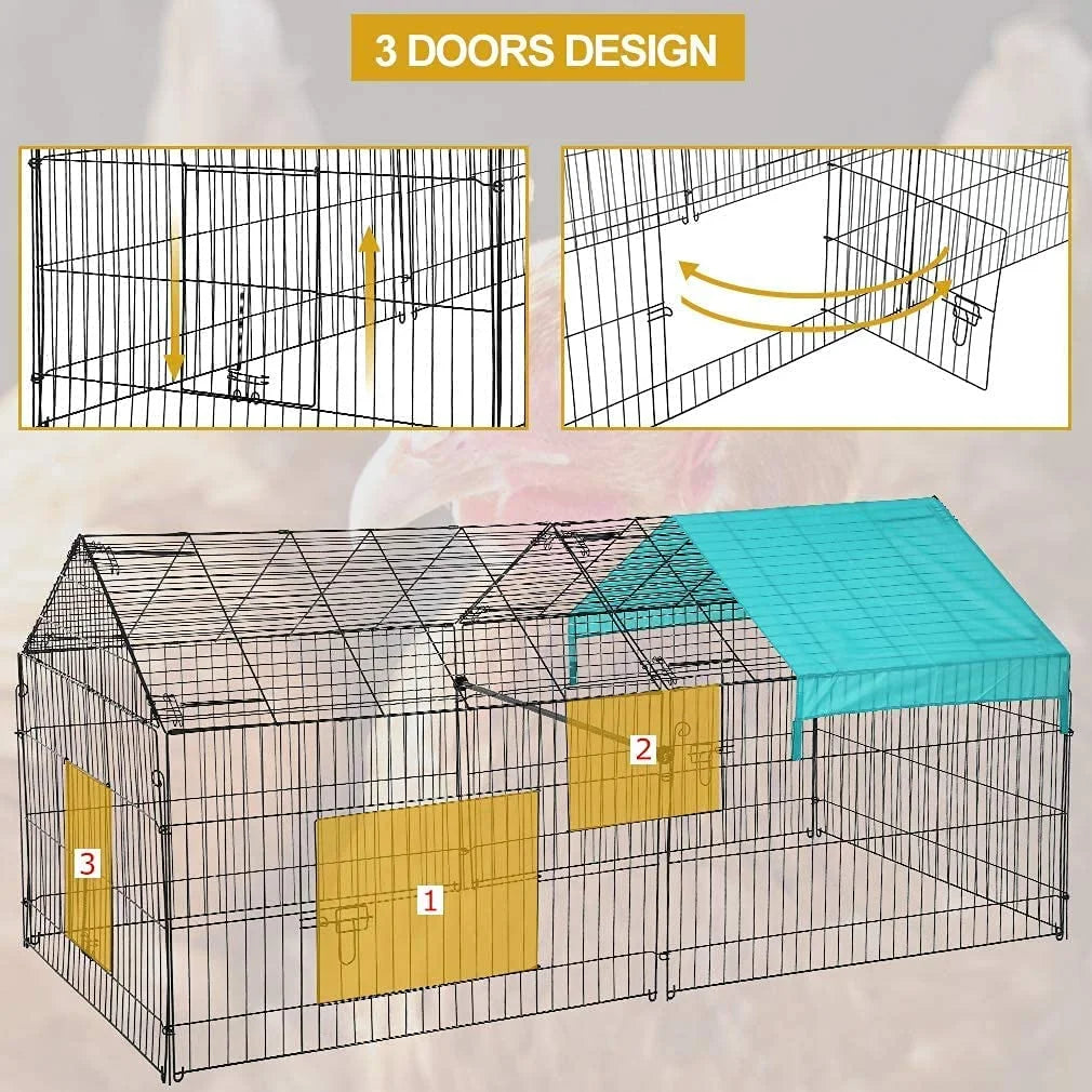 Spacious Metal Chicken Coop & Rabbit Enclosure - Durable Pet Playpen for Happy Animals